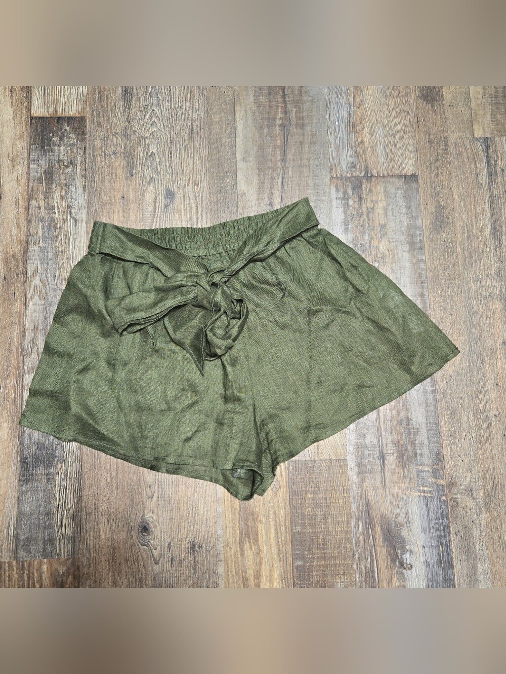 Zara Olive Tie-Waist High-Rise Shorts